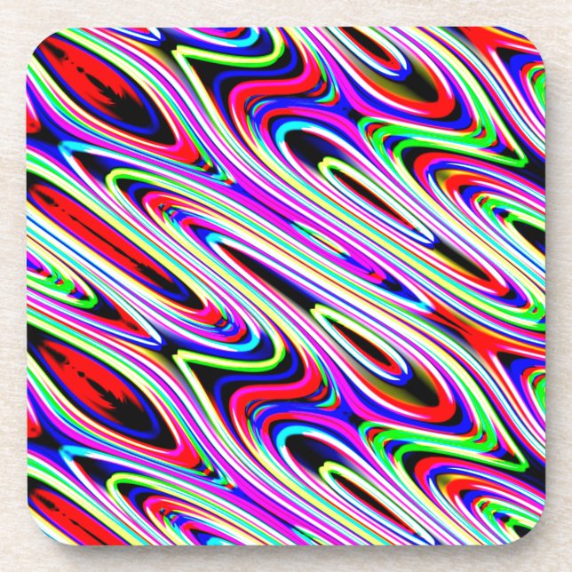Multi Colour Wave Abstract Pattern Coaster (Front)