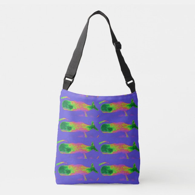 multi-colour whales design blue crossbody bag (Front)
