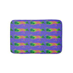 multi-colour whales pattern bath mat