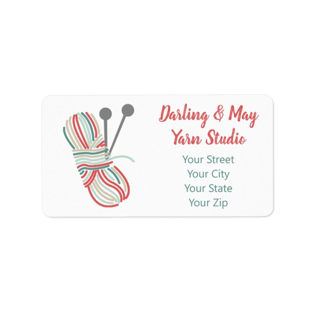 Multi-Colour Yarn & Knitting Needles - Teal Addres Label (Front)