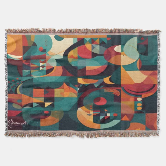 Multi-Coloured Abstract Art Cotton Throw Blanket (Front)