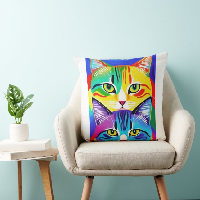 Multi Coloured Abstract Cats Cushion (Chair)