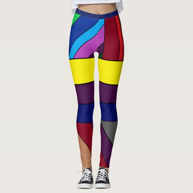 Multi-coloured abstract lines leggings (Front)