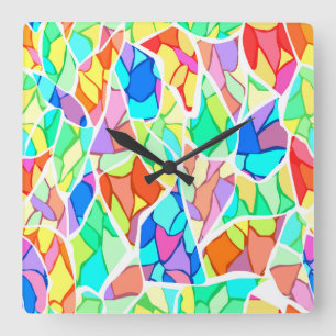 Multi-coloured abstract square wall clock