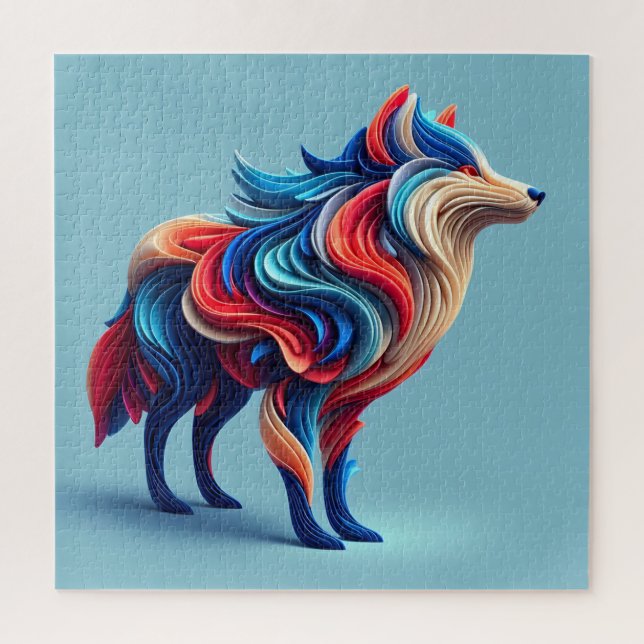 Multi-coloured abstract wolf jigsaw puzzle (Vertical)