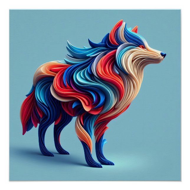 Multi-coloured abstract wolf poster (Front)