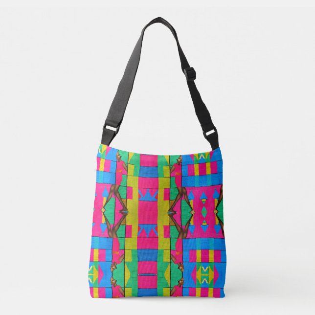 Multi Coloured African Kente Pink Black Lady Desig Crossbody Bag (Front)