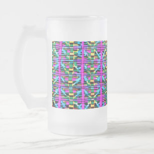 Multi Coloured African Kente Purple Lines Design Frosted Glass Beer Mug