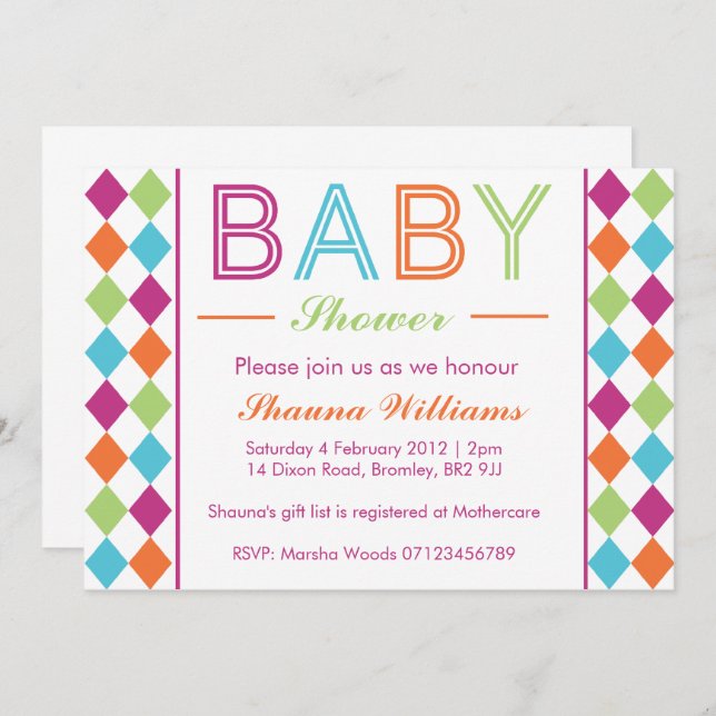 Multi-Coloured Argyle Baby Shower Invitation (Front/Back)