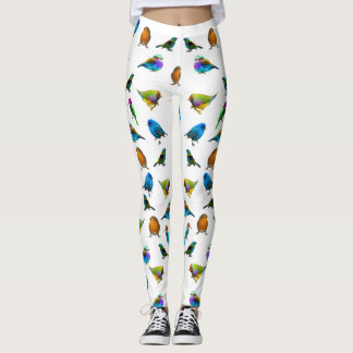 Multi-coloured Birds on White Leggings