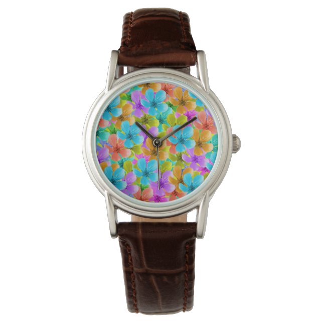 Multi Coloured Blossoms, Ladies Wrist Watch (Front)