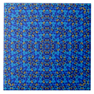 Multi-coloured blue ornament abstract ceramic tile