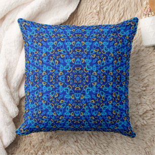 Multi-coloured blue ornament abstract cushion