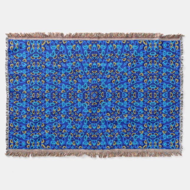 Multi-coloured blue ornament abstract throw blanket (Front)