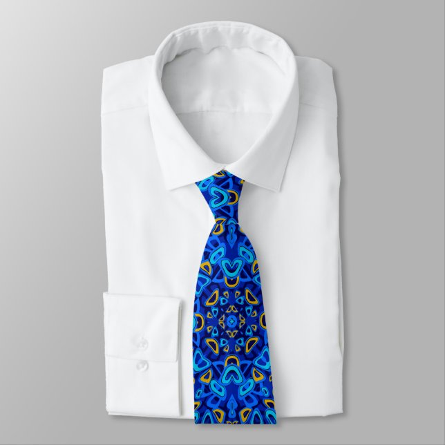 Multi-coloured blue ornament abstract tie (Tied)