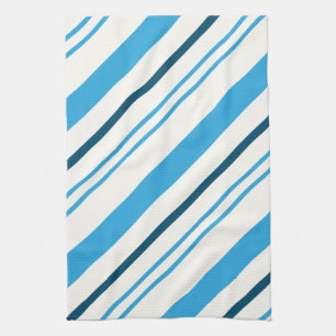 multi-coloured blue stripes on white background tea towel
