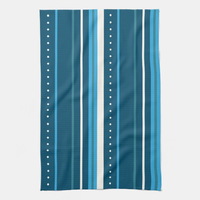 multi-coloured blue stripes tea towel (Vertical)