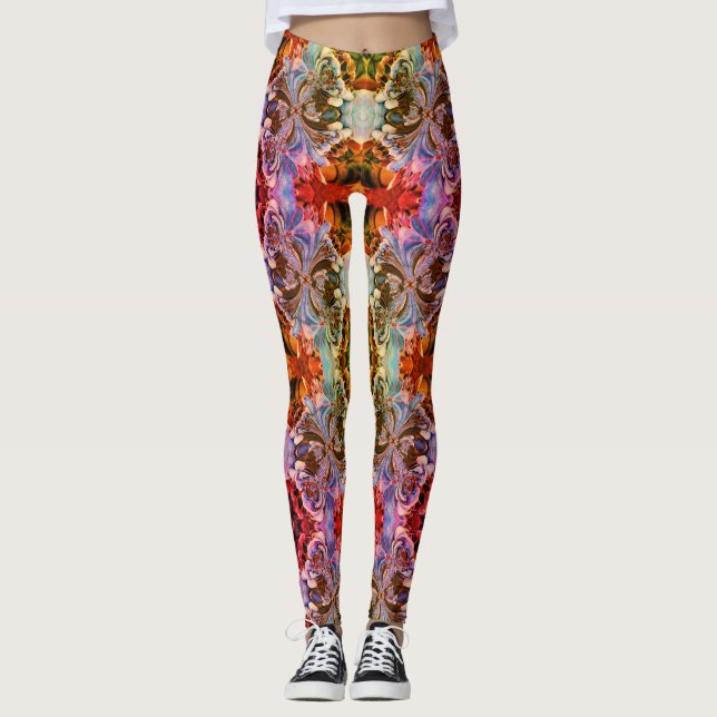 Multi-coloured Boho Paisley Design  Leggings (Front)