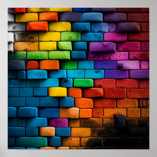 Multi Coloured Brick Wall Painting Poster