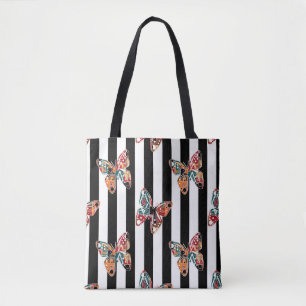 Multi-coloured butterfly tote bag