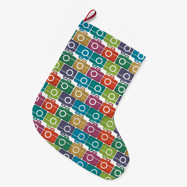 Multi-Coloured Camera Christmas Stocking (Front (Hanging))