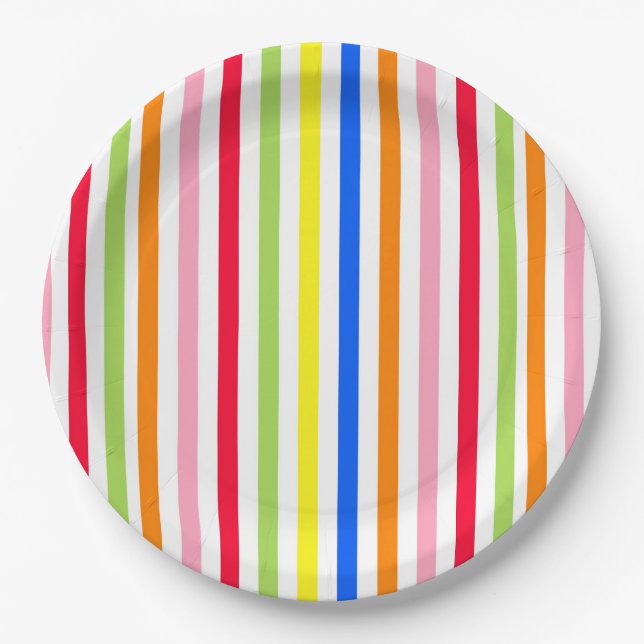 Multi Coloured Candy Stripes Paper Plate (Front)