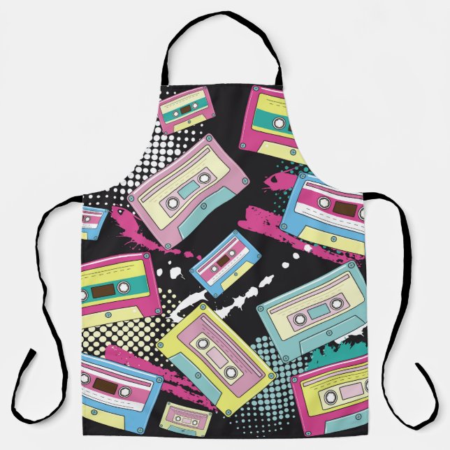 Multi Coloured cassettes on a black background sea Apron (Front)