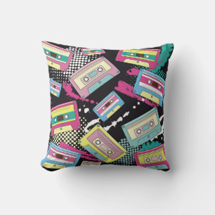 Multi Coloured cassettes on a black background sea Cushion