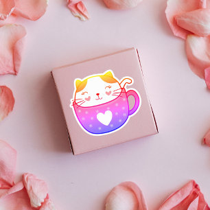 Multi-coloured cat in a mug stickers