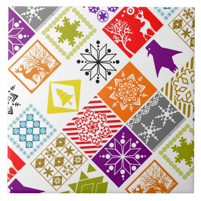 Multi-coloured Christmas Ceramic Tile (Front)