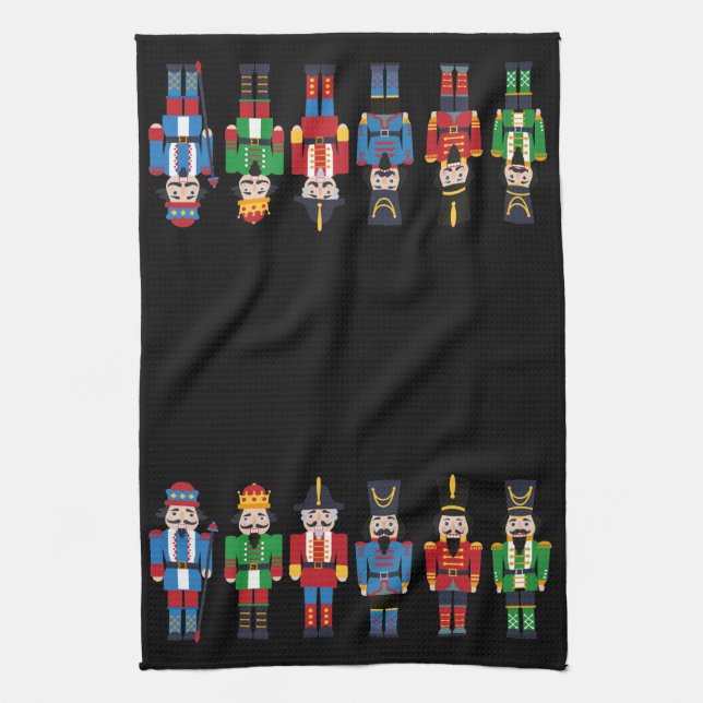 Multi-coloured Christmas Nutcrackers Tea Towel (Vertical)