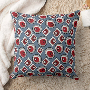 Multi-coloured circles and rings retro sixties cushion