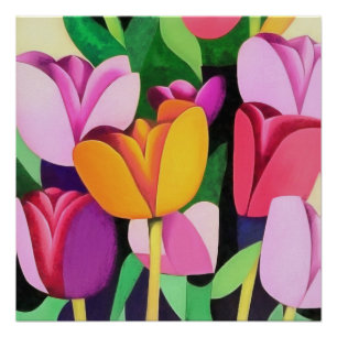 Multi-Coloured Colourful Tulips Abstract Art Poster