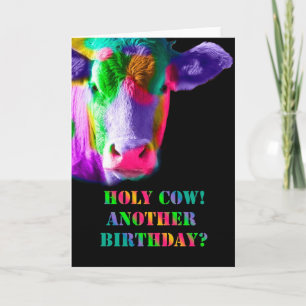 Multi coloured Cow Holy cow birthday card