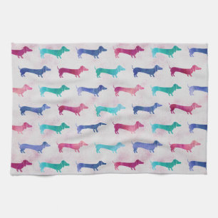 Multi-coloured Dachshund Pattern Tea Towel