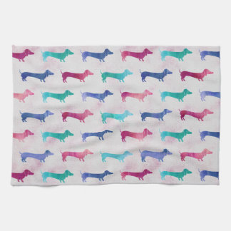 Multi-coloured Dachshund Pattern Tea Towel