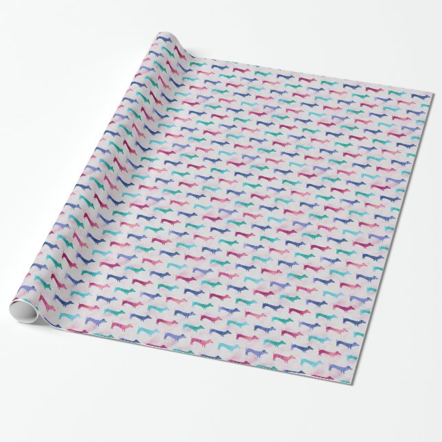 Multi-coloured Dachshund Pattern Wrapping Paper (Unrolled)