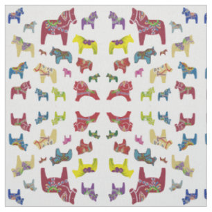 Multi-coloured Dala Horses Fabric
