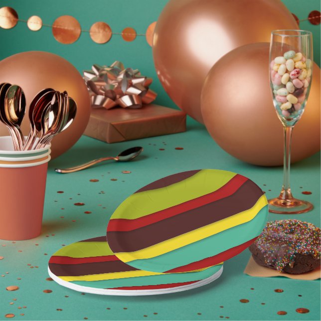 Multi-Coloured Diagonal Stripes Paper Plate (Multi)