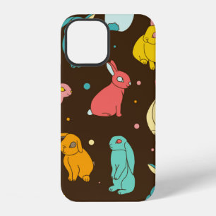 Multi-coloured, different rabbits, hares on a dark iPhone 12 case