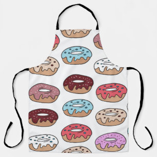 Multi-coloured doughnuts hand drawn seamless patte apron