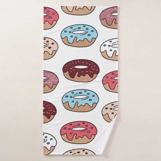 Multi-coloured doughnuts hand drawn seamless patte bath towel (Bath Towel)