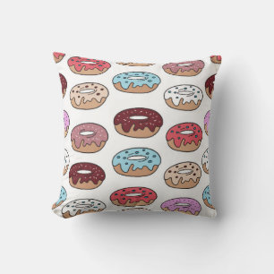 Multi-coloured doughnuts hand drawn seamless patte cushion
