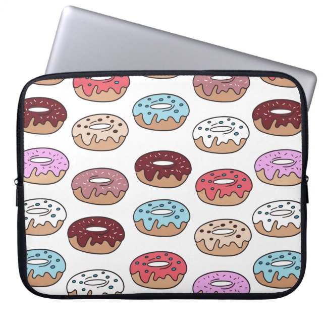 Multi-coloured doughnuts hand drawn seamless patte laptop sleeve (Front)