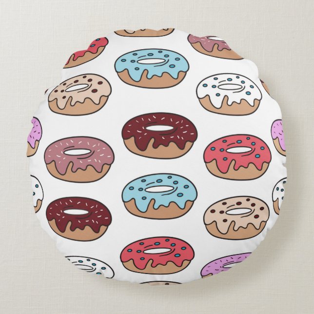 Multi-coloured doughnuts hand drawn seamless patte round cushion (Front)
