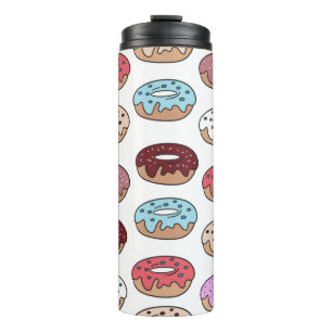 Multi-coloured doughnuts hand drawn seamless patte thermal tumbler
