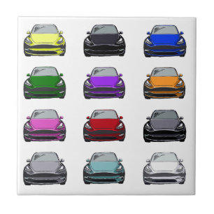 Multi-coloured Electric Vehicle SUV Car Drawing Ceramic Tile