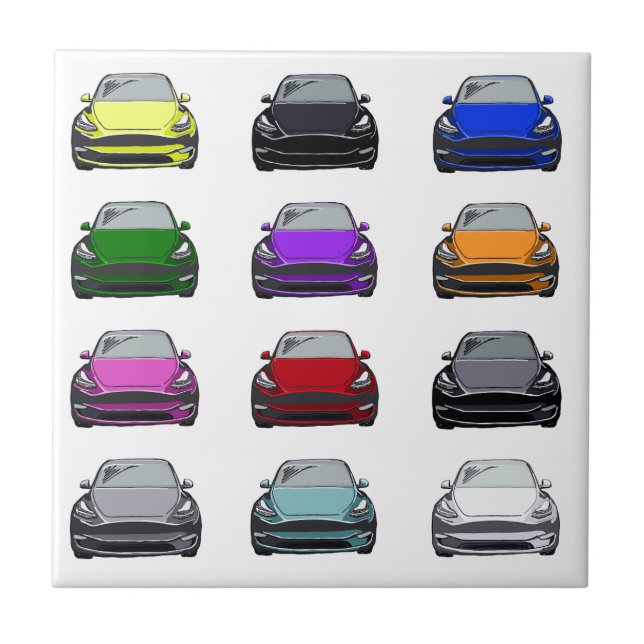 Multi-coloured Electric Vehicle SUV Car Drawing Ceramic Tile (Front)