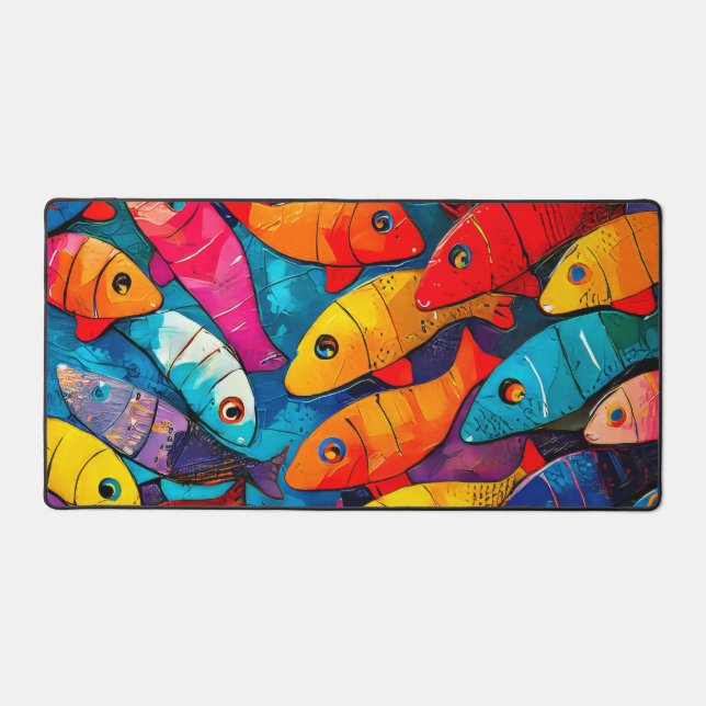 Multi-coloured Fish Pattern Desk Mat (Front)