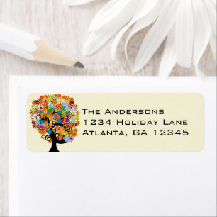 Multi Coloured Flower Love Tree Return Address Label